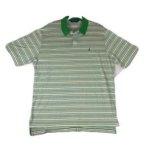 Polo Golf Ralph Lauren Yellow GreenStriped Shirt Green Pony Sz Large EUC